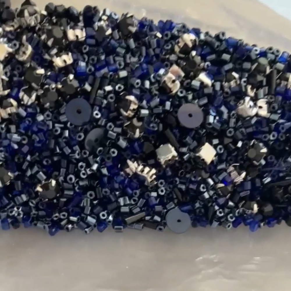 Alice & Olivia navy beads reinstones sequins upcycling, sewing, crafts, jewlery